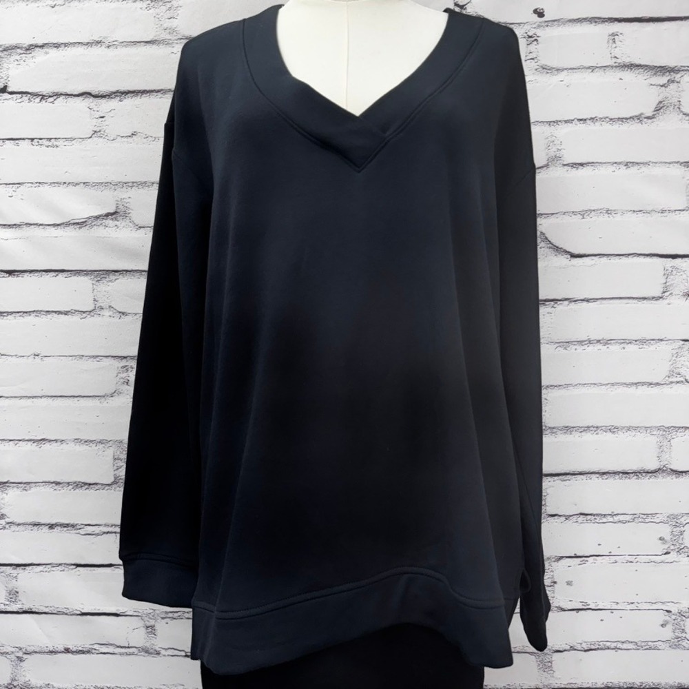 Orvis Classic Collection Womens Black V-Neck Long Sleeve‎ Modal Blend Top Large